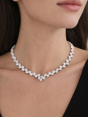 Anthropologie Silver Crystal Necklace cubic zirkonia